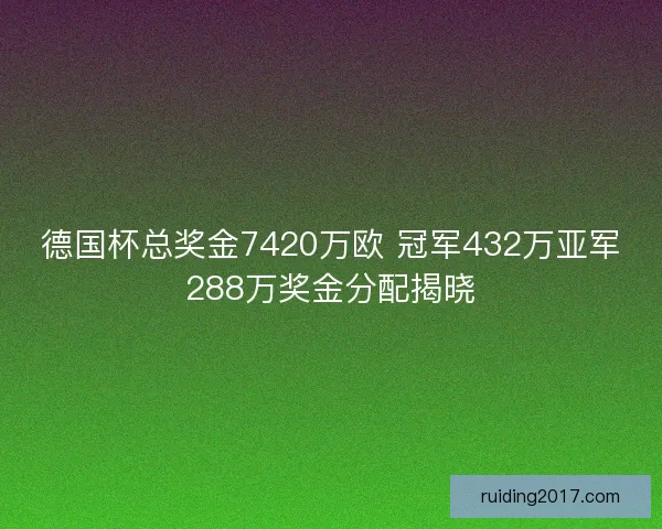 德国杯总奖金7420万欧 冠军432万亚军288万奖金分配揭晓